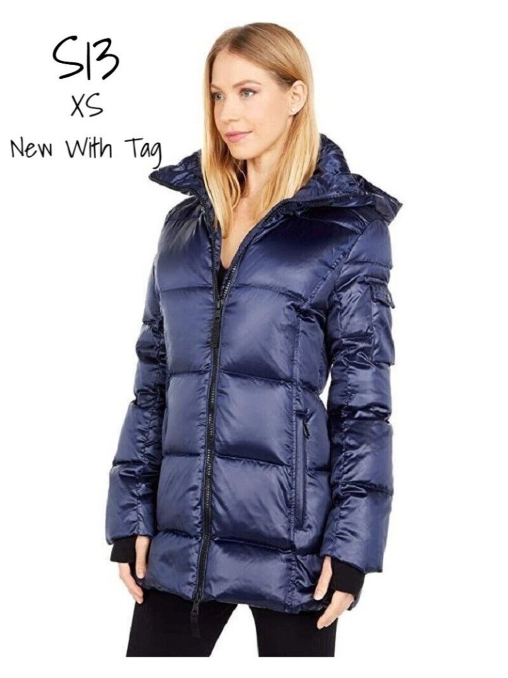 S13 Midnight Blue Women's Hooded Puffer Jacket Size XS New with Tags